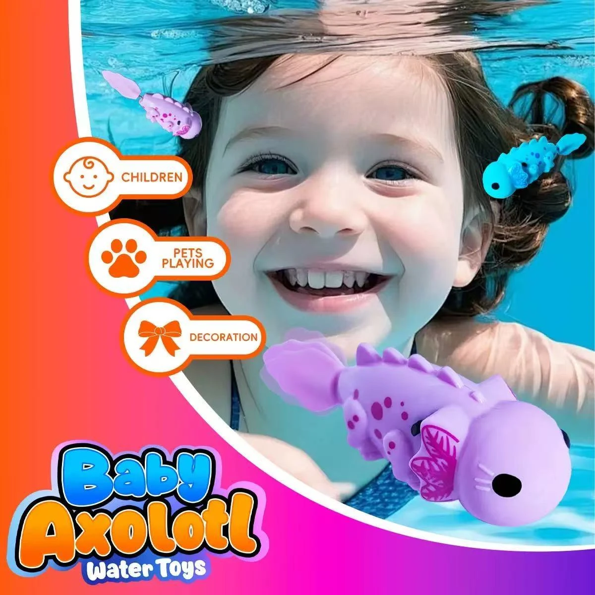 Original promotional artwork combining toy fish with a swimming scene.